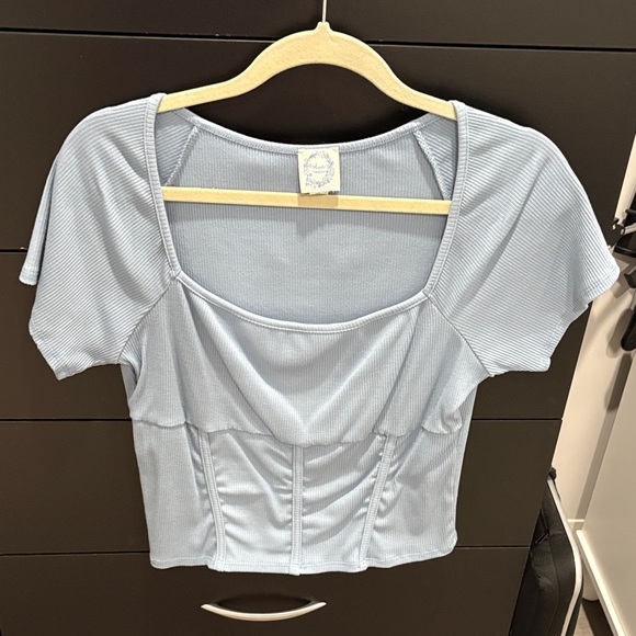 Blue Rain Tops - Blue Rain Powder Blue Ribbed Square Neck Crop Top